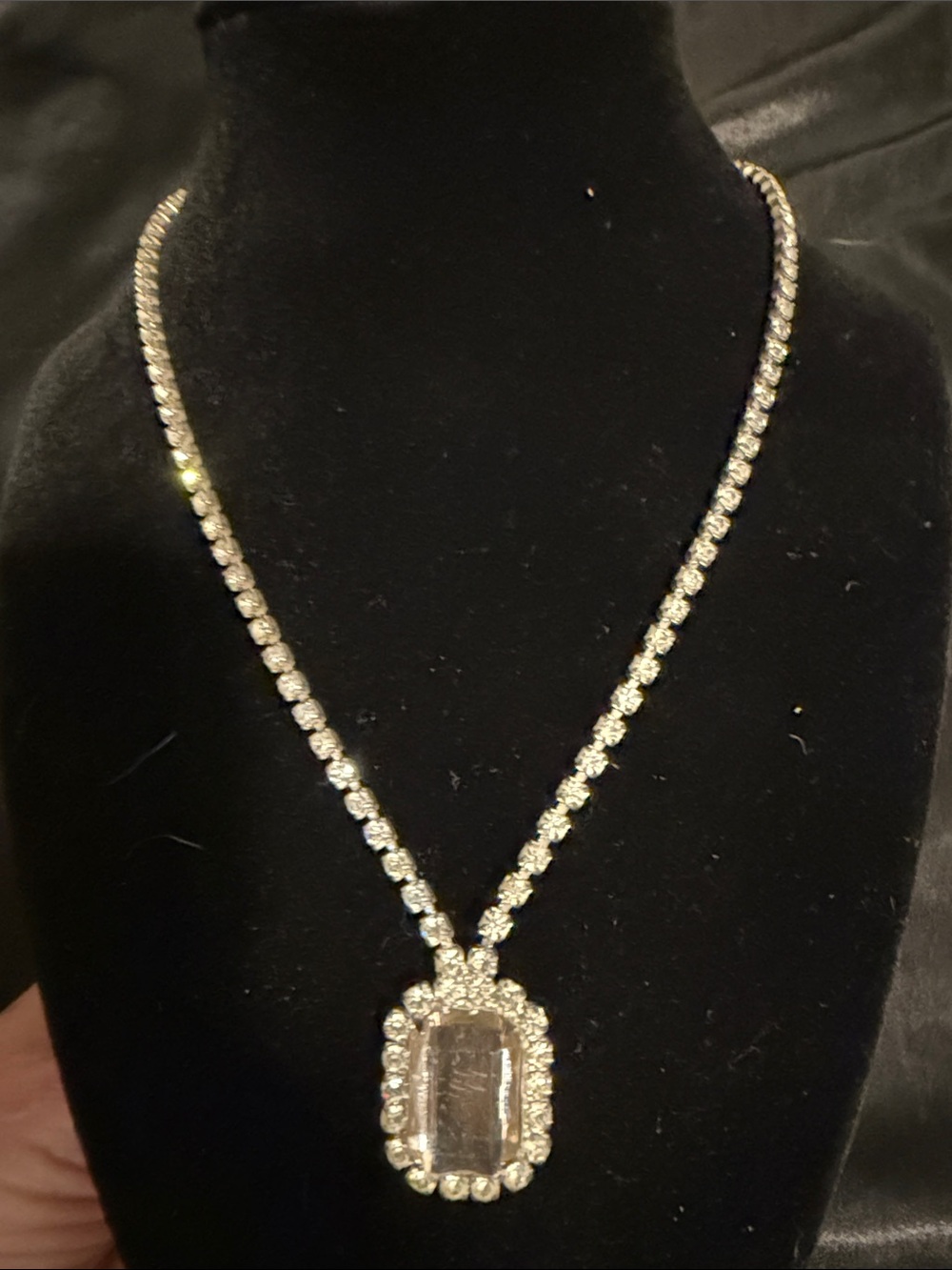 Crystal Pendant Tennis Necklace - Silver Tone